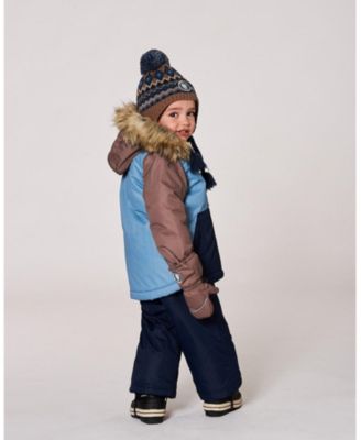 Boy Lined Peruvian Knit Pompom Hat Taupe and Navy - Toddler|Child