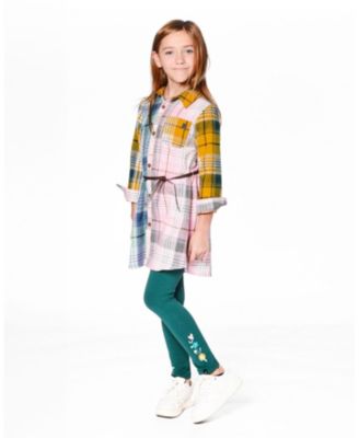 Big Girls Leggings Dark Green with Flower Print