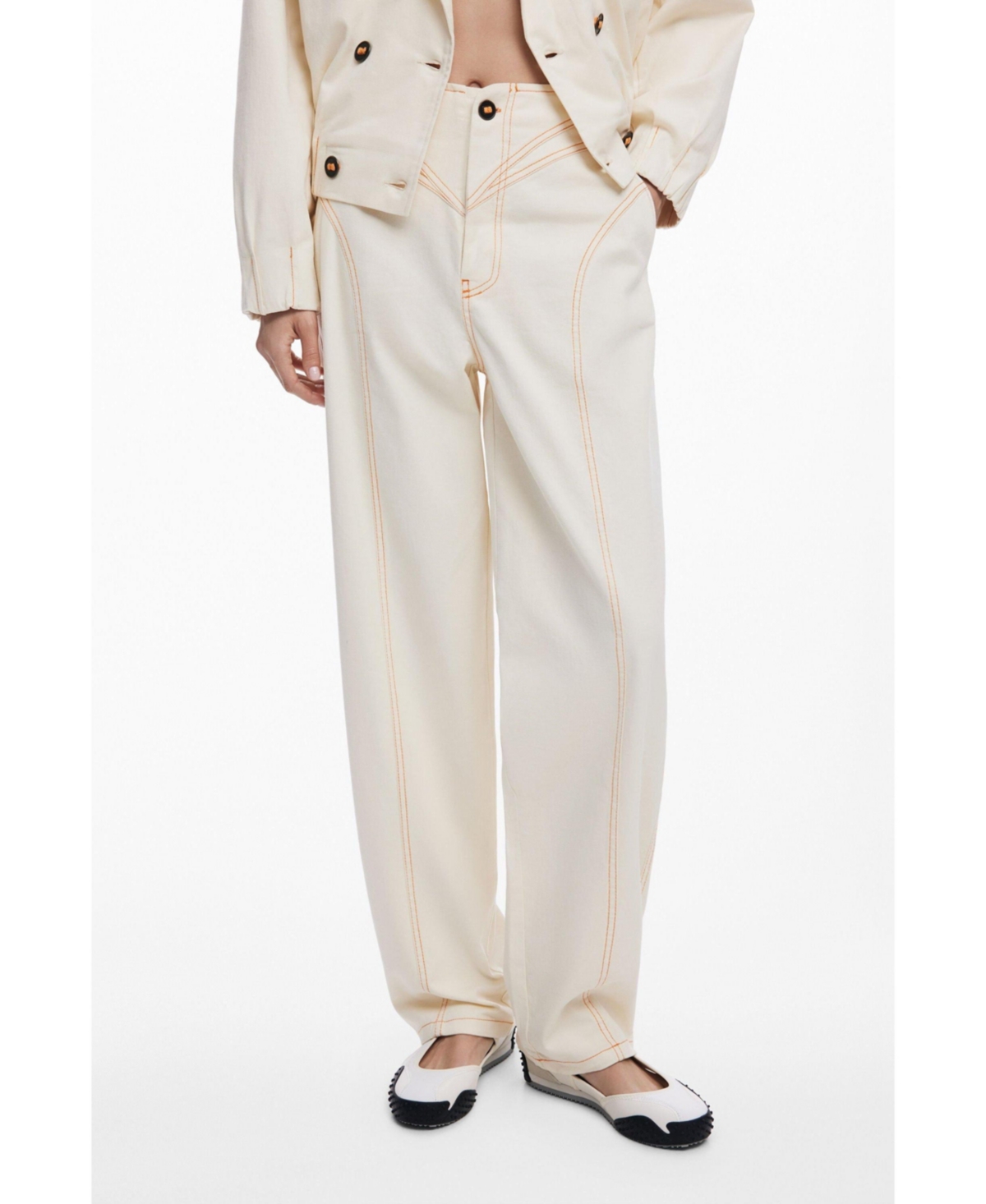 Women's Balloon pants with front pockets - Light beige