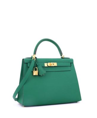 Pre-Owned Hermes Kelly 28 Handbag Green Epsom with Gold Hardware