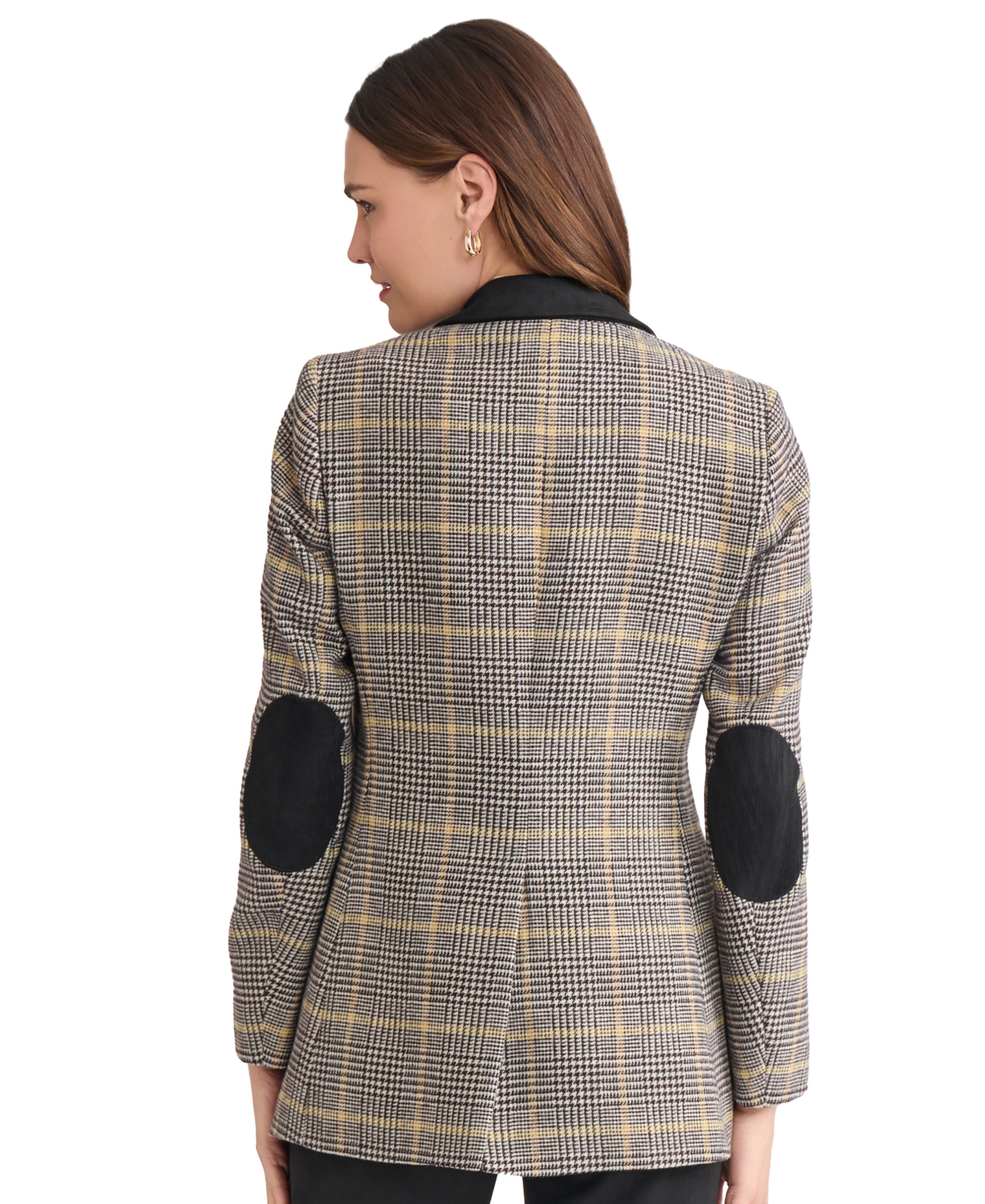Jones New York Plaid Elbow Patch Blazer In Brown