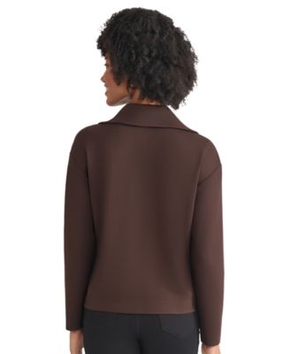 Petite Zip Front Long Sleeve Top