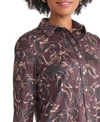 Women's Printed Long Sleeve Button Front Top