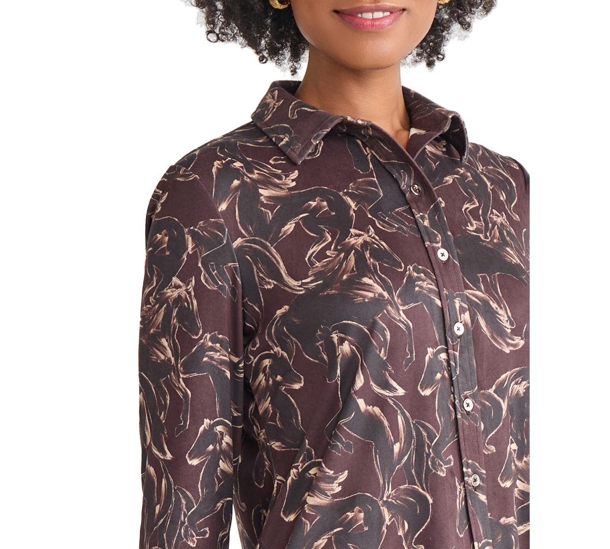 Jones New York Long Sleeve Button-up Shirt In Brown
