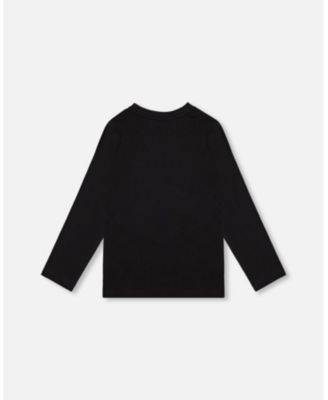 Baby Boy Cotton T-Shirt Black with Boucle Deer Applique - Baby