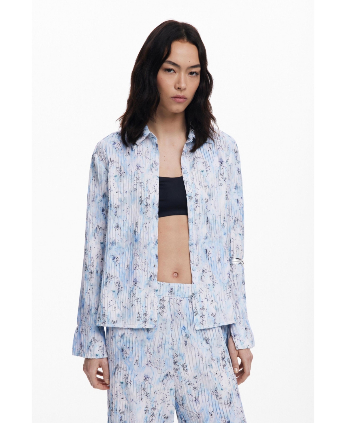 Desigual Pleated Pull-on Pants In Blue