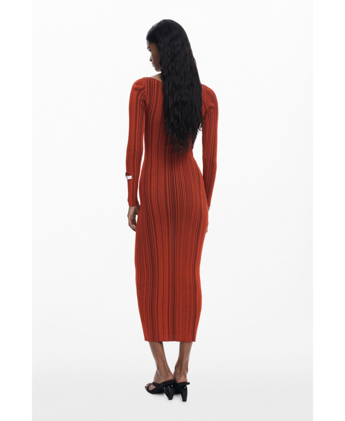 Desigual Variegated Rib Long Sleeve Knit Dress In Red