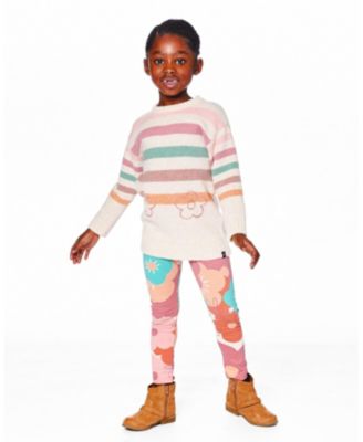 Big Girls Knitted Tunic Off-White with Stripes