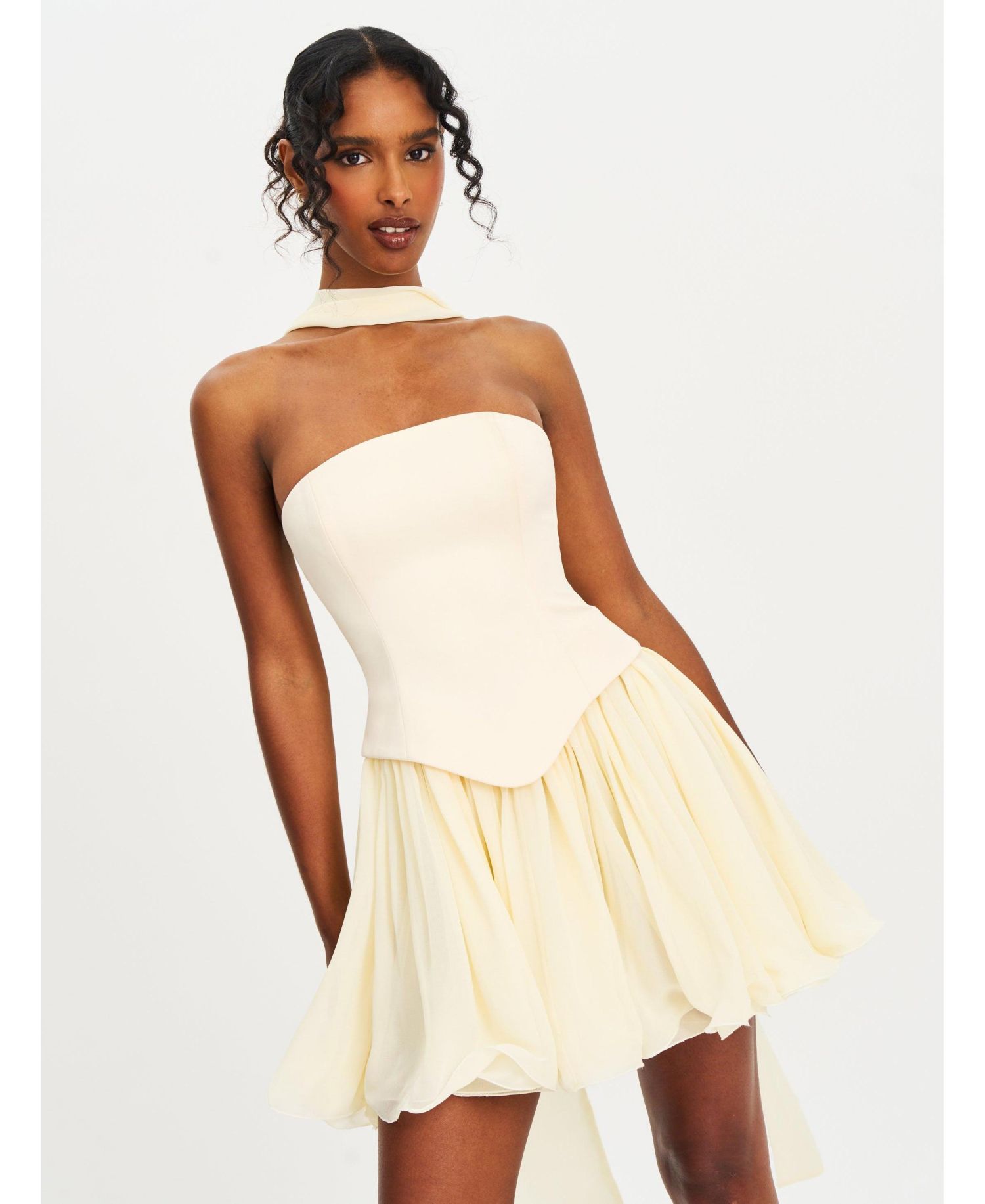 Women's Valentina Butter Yellow Boned Curve Edge Peplum Mini Dress