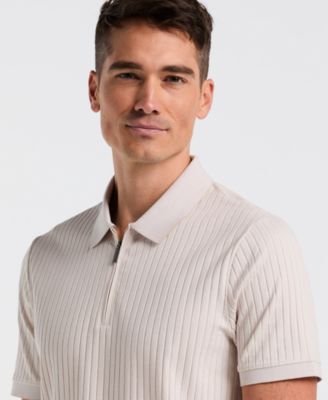 Men's Slim-Fit Ribbed Zip Polo Shirt