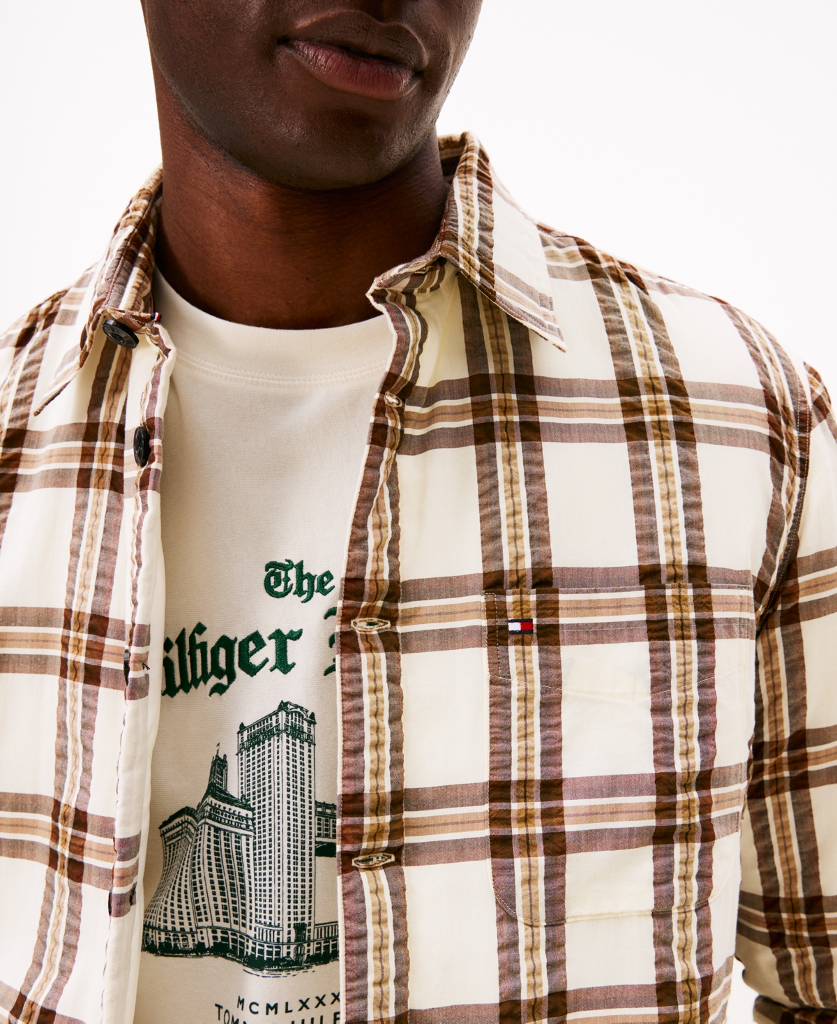Tommy Hilfiger Relaxed Fit Padded Seersucker Overshirt In Neutral