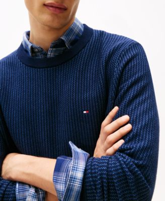 Men's Crewneck Two-Tone Pima Cotton Cashmere Sweater