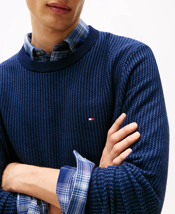 Men's Crewneck Two-Tone Pima Cotton Cashmere Sweater - thumbnail 7
