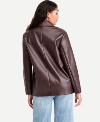Women's Faux-Leather Double-Breasted Blazer, Macy's Exclusive
