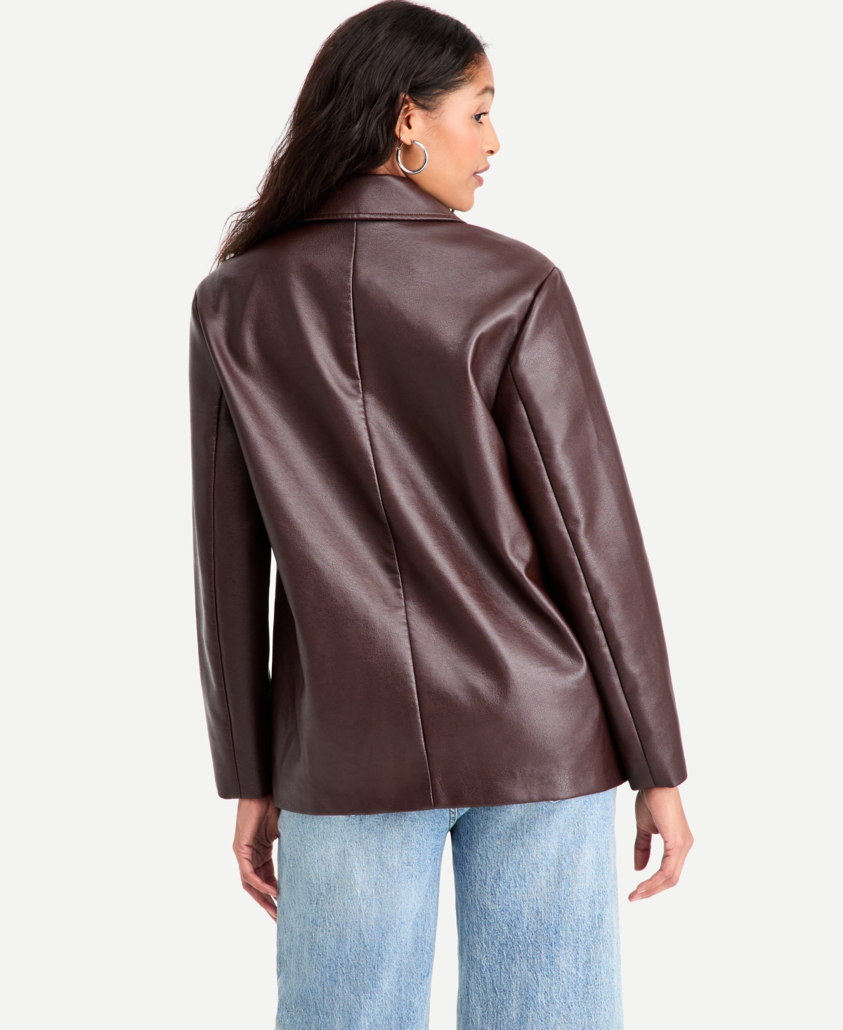 Bar Iii Women's Faux-leather Double-breasted Blazer, Macy's Exclusive In Brown