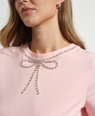 Women's Crystal Bow Neck T-Shirt