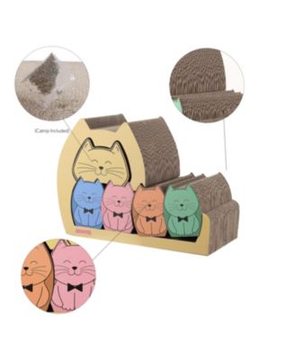 Kazoku 15.63" Modern Cardboard 5-in-1 Family Cat Cave Scratcher with Catnip and Pull-Out Design, Multi-Colored