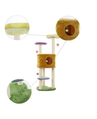 Aisling 51" 4-Tier Modern Sisal Heart Cat Tree with Scratching Posts, Napping Perch, and Dangling Toys, Multi