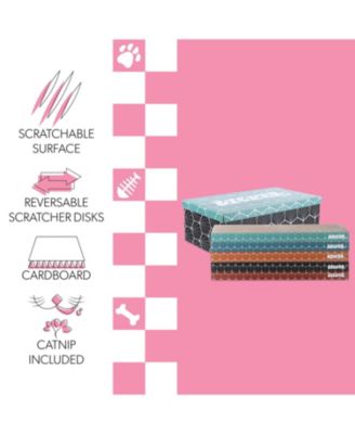 Naomi 17" Modern Cardboard Reversible Cat Scratcher Pad in Box with Catnip, Multi-Colored (5-Pack)