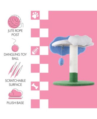 Sami 21.5" Modern Jute Cloud Cat Tree with Scratching Post, and Fuzzy Toy, White/Blue/Green