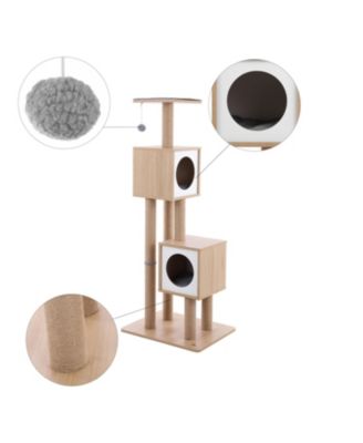 Sawyer 56" 3-Tier Minimalist Jute Cat Tree Condo with Scratching posts, and Fuzzy Toy, Brown/White