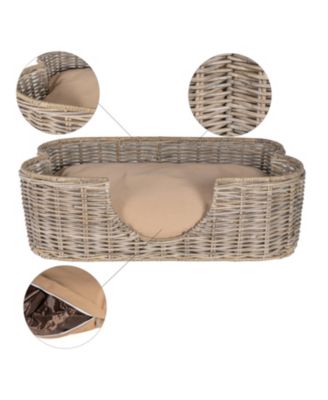 Scallop Tropical Handwoven Rattan Pet Bed with Machine Washable Cushion
