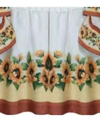 Chevron Sunflower Complete Cottage Kitchen Curtain Tier & Valance Set