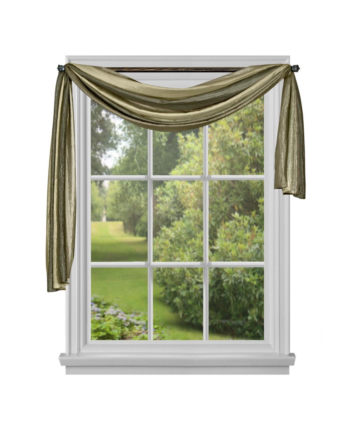 Ombre Crushed Satin Sheer Single Window Curtains & Valances - 50 in. W x 144 in. L Single Scarf, Sage - Sandstone