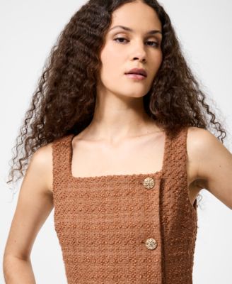 Women's Structured Tweed Square Neck Mini Dress