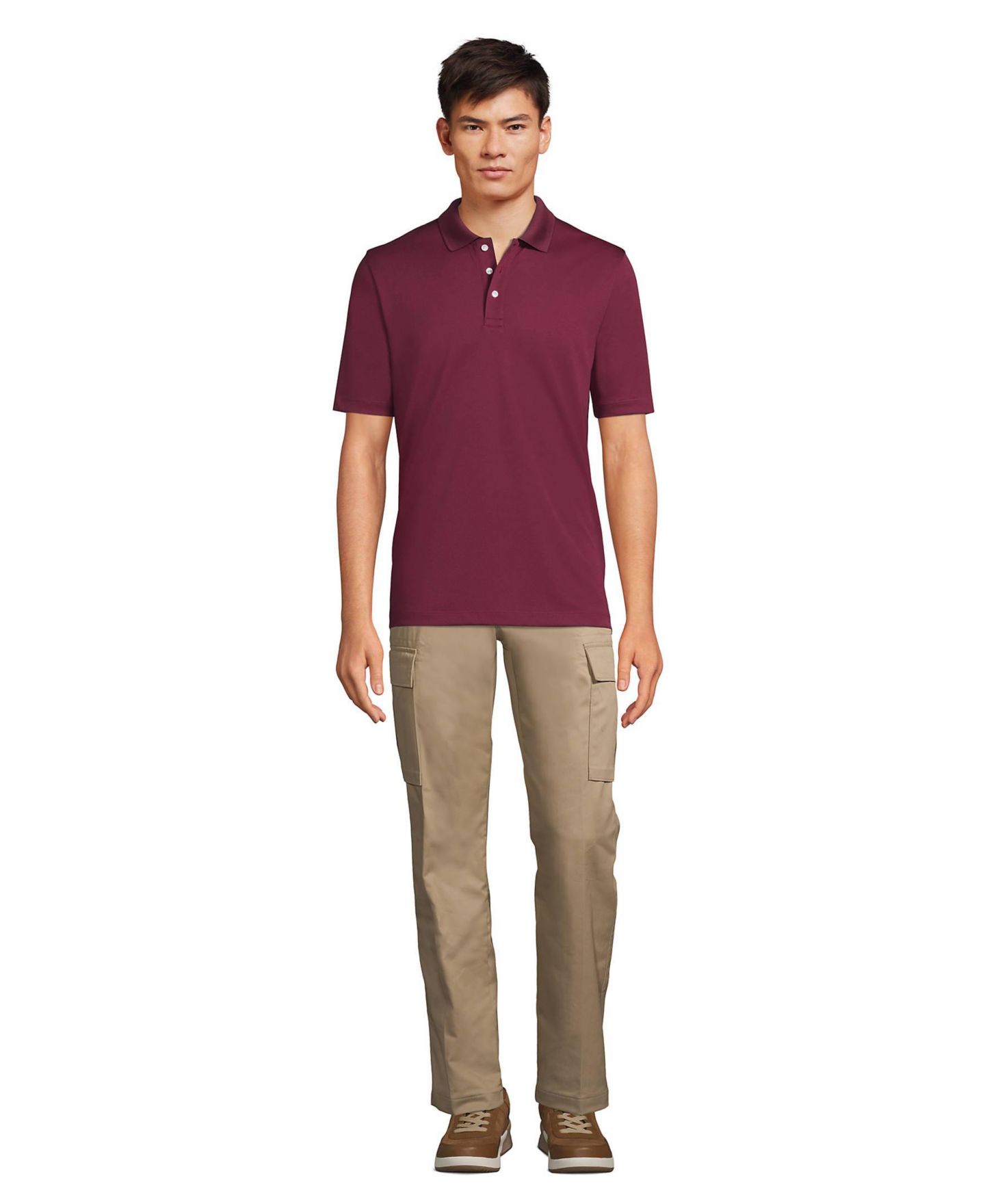 Мужское поло Lands' End Short Sleeve Solid Active Polo Shirt, цвет: Бордовый — фото 4