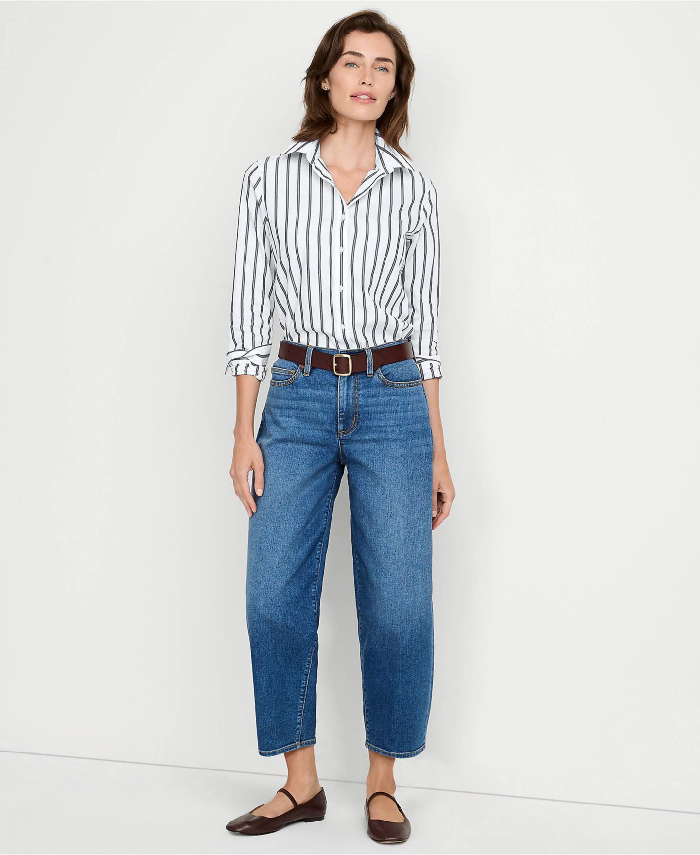 Женские джинсы Lands' End Recover High Rise Barrel Leg Ankle, цвет: Индиго синий — фото 4