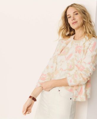 Women's Fine Gauge Eyelash Cardigan Printed Sweater - Set Top