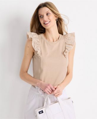 Women's Embroidered Ruffle Tank Top