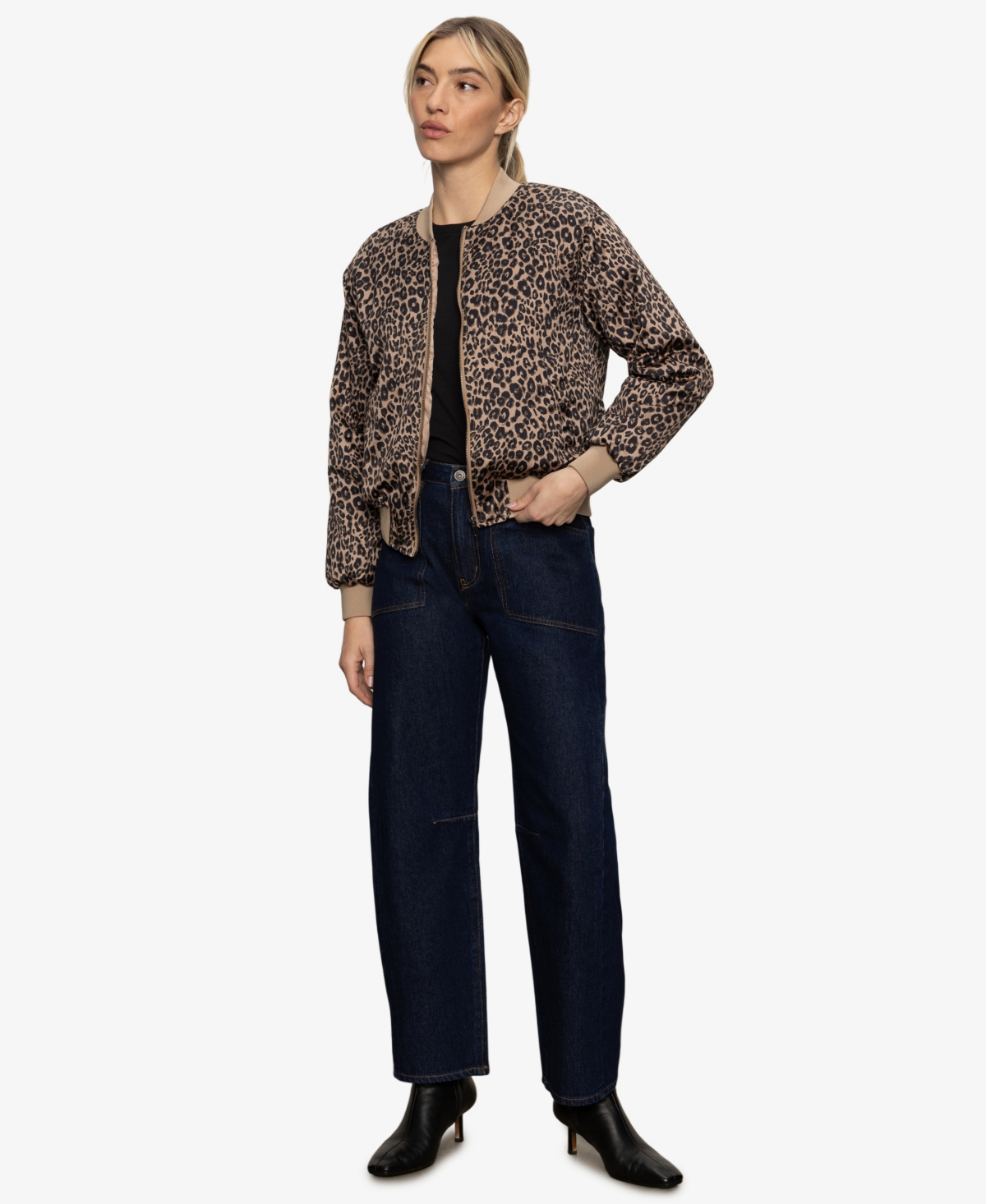 Sanctuary Monroe Leopard Print Cotton Blend Bomber Jacket With Quilted Lining In Brown
