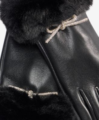 Crystal Bow Faux Fur Cuff Gloves, Macy's Exclusive