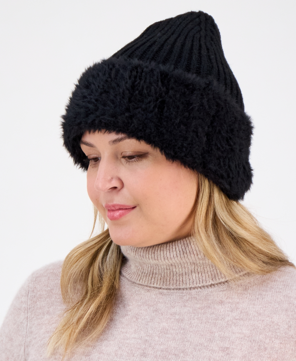 I.n.c. International Concepts Faux Fur Cuff Ribbed Knit Beanie, Macy's Exclusive