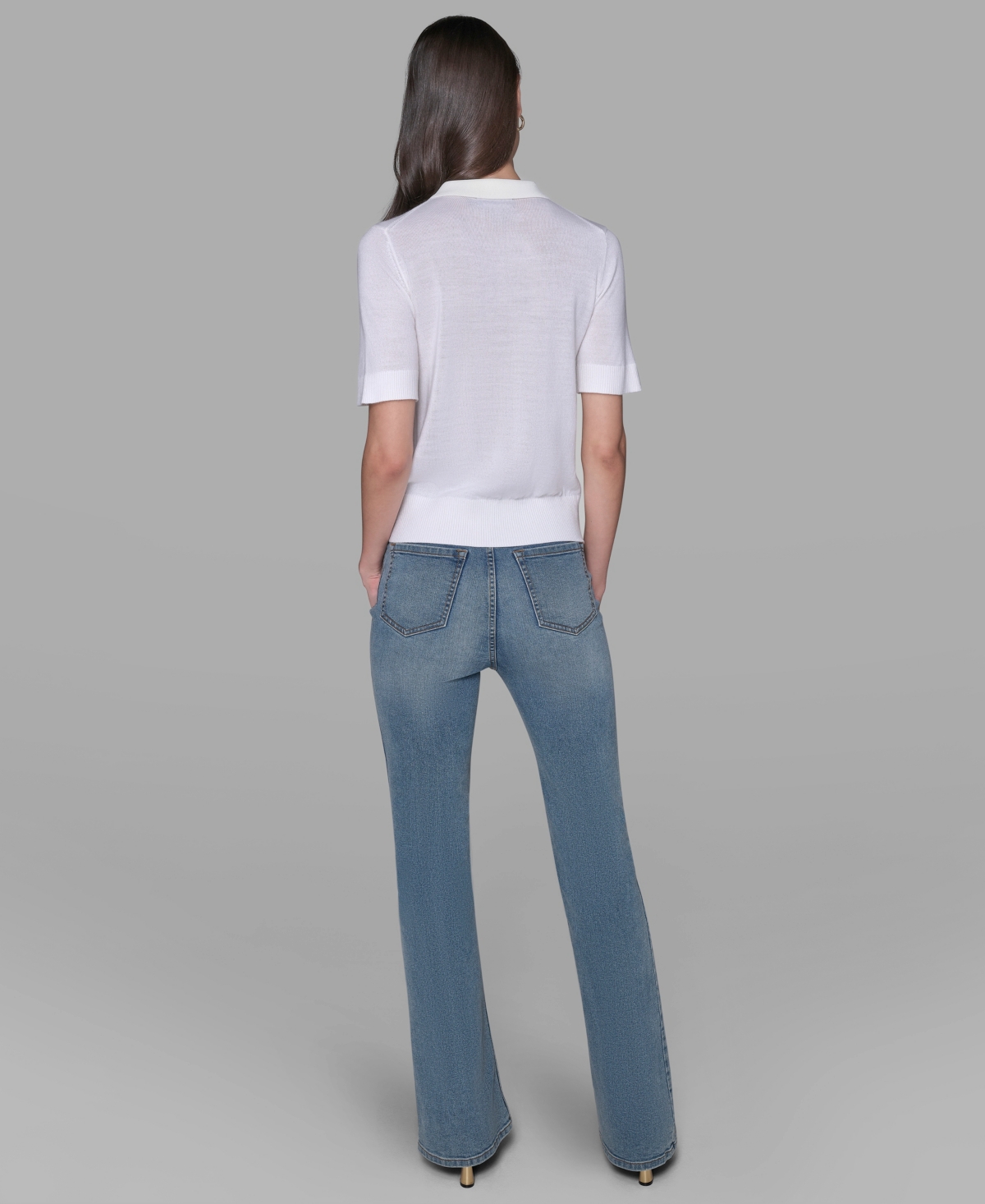 Karl Lagerfeld Women's Short-sleeve Button-front Sweater In White