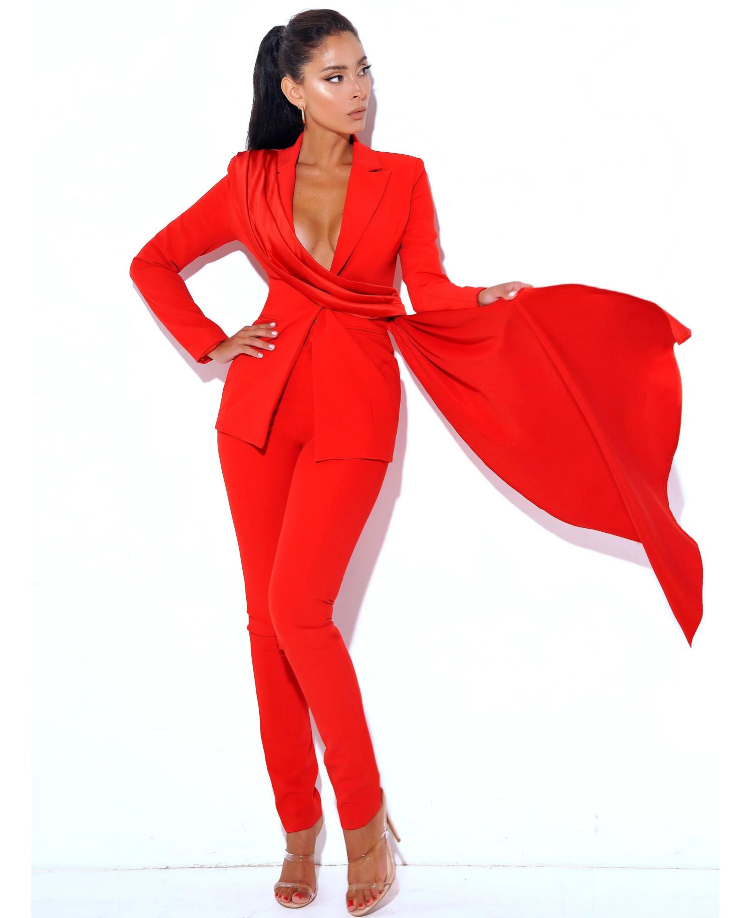 Women's Vandra Red Draping Blazer Jacket