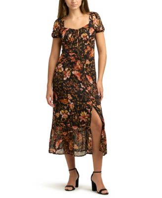 BCX - Women's Sweetheart-Neck Print Puff-Sleeve Dress
