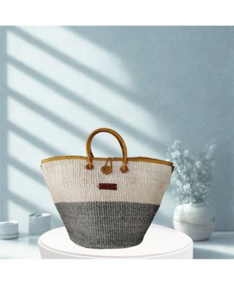 Ash and Ivory Wisdom Handmade Sisal Straw Basket Tote Bag