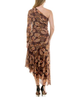 Women's One-Shoulder Asymmetric Mesh Dress