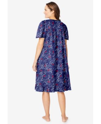 Plus Size Short Floral Print Cotton Gown