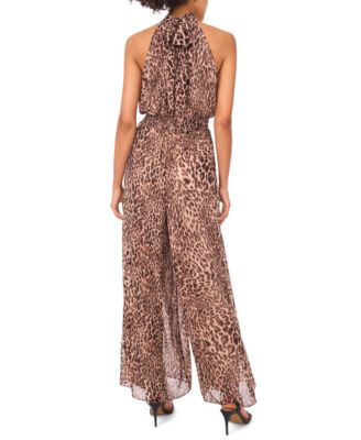 Women's Animal-Print Sleeveless Smocked-Waist Jumpsuit