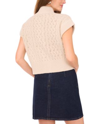 Women's Pointelle Mock-Neck Front Zip Sweater