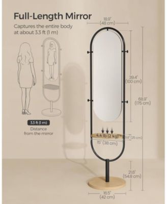 3-in-1 Modern Standing Body Mirror, Oak Beige and Ink Black