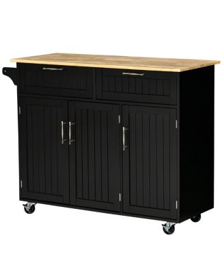 Black Mobile Kitchen: Island with Drawers and Cabinet Storage