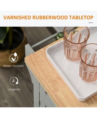 Gray Kitchen Assistant: Rolling Island with Rubber Wood Top and Storage