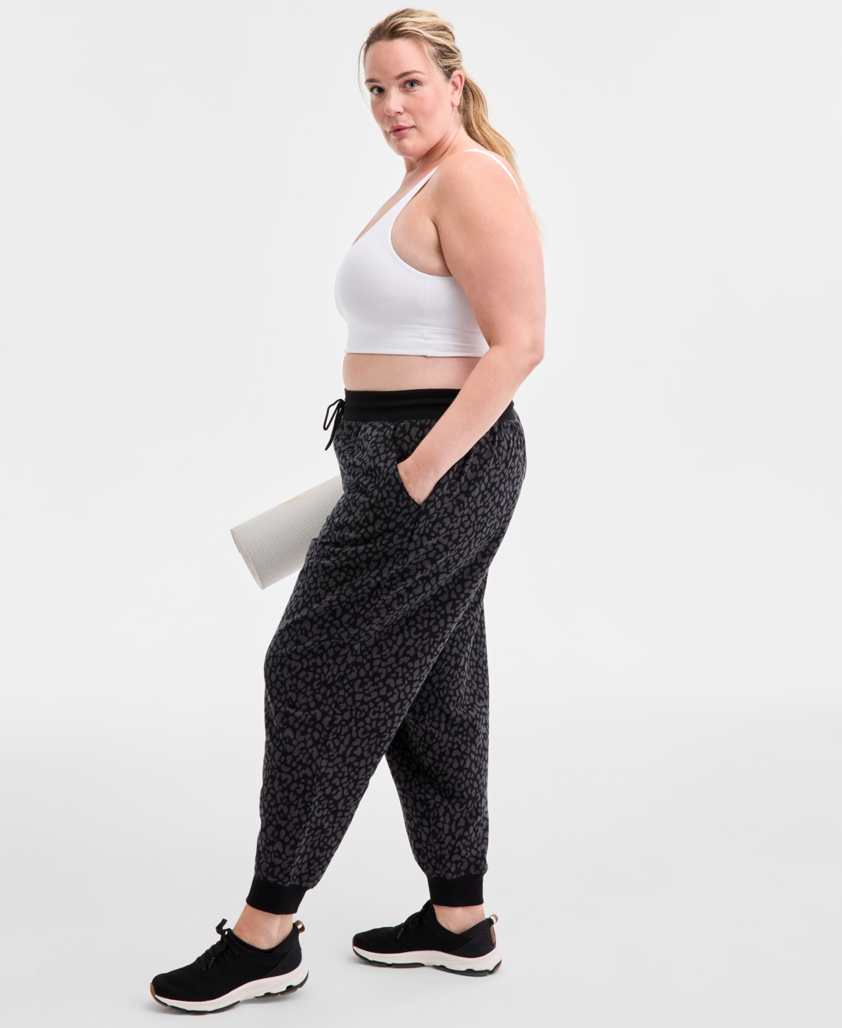 Id Ideology Plus Size Relaxed Animal-print Fleece Joggers, Macy's Exclusive In Black