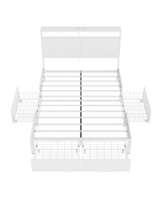 Modern Full Size Bed Frame with 4 Storage Drawers & LED Headboard & Charging Station