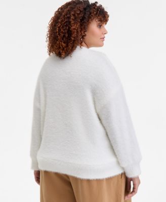 Trendy Plus Size Dog-Graphic Eyelash Sweater, Macy's Exclusive 